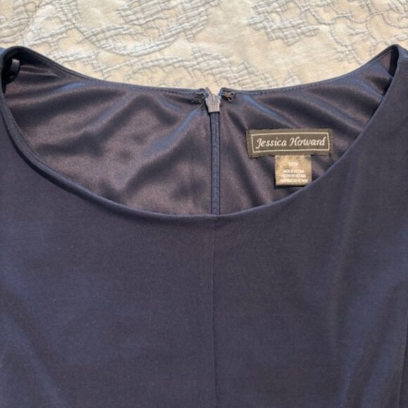 Jessica Howard Blue Formal Lined Nylon & Spandex Dress with 3/4 Bell Sleeves - Picture 5 of 13